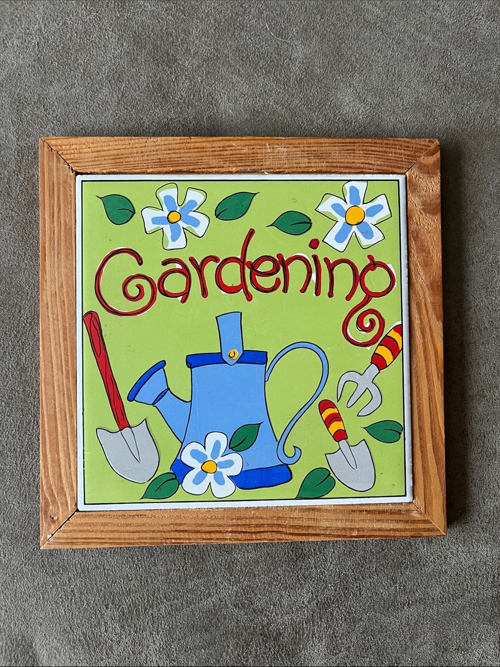 Bright Gardening Wall Tile Art in Green and Blue